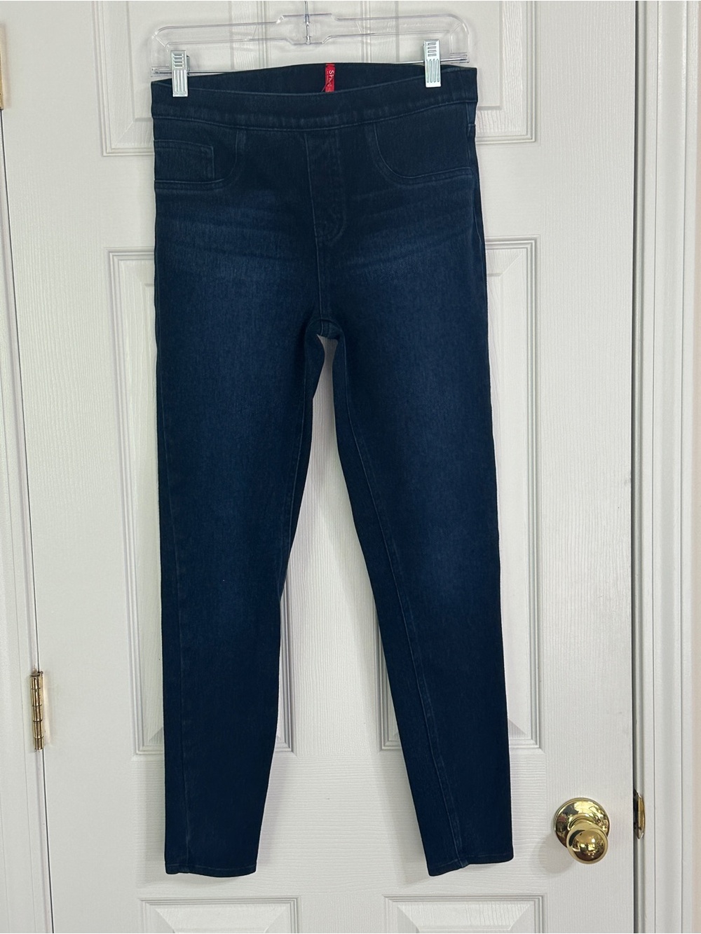 SPANX Jean-ish Ankle Leggings Medium Dark Indigo Blue Denim Shaping Pants 20018R